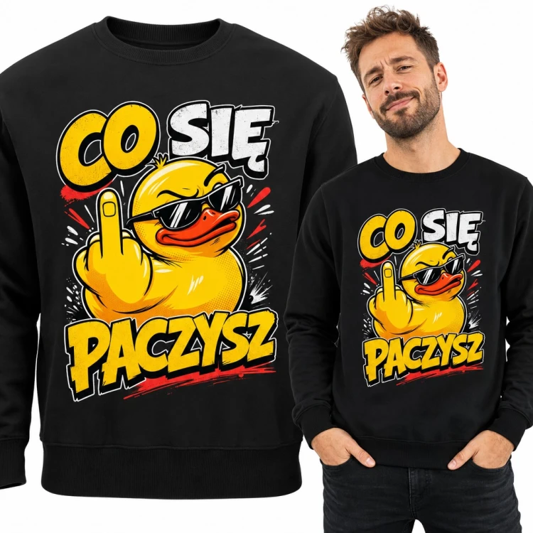 Bluza męska bez kaptura - kaczka w okularach i napis „Co się paczysz”
