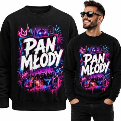 Bluza męska bez kaptura „Pan Młody” - neonowy wzór na wieczór kawalerski