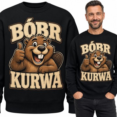 Bluza męska bez kaptura „Bóbr kurwa” - kultowy mem z bobrem pokazującym kciuk