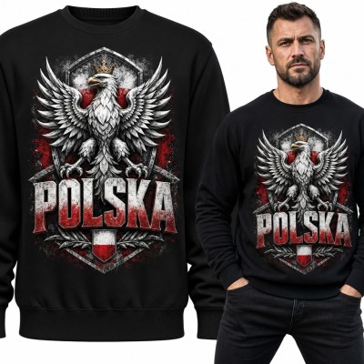 Bluza męska bez kaptura „Polska” - biały orzeł w koronie na tarczy
