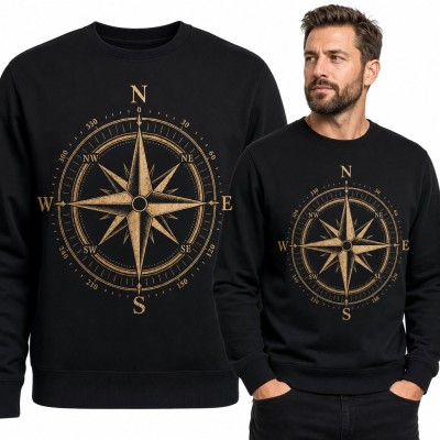 Bluza męska bez kaptura - złota róża wiatrów z kompasem dla podróżnika