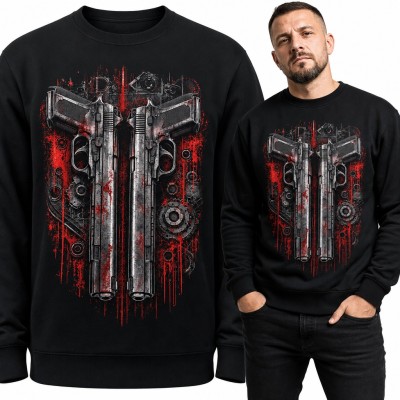 Bluza męska bez kaptura - dwa pistolety z czerwonymi zaciekami dla fana strzelectwa