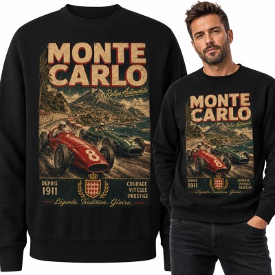Bluza męska bez kaptura - „Monte Carlo” retro plakat z wyścigowymi bolidami