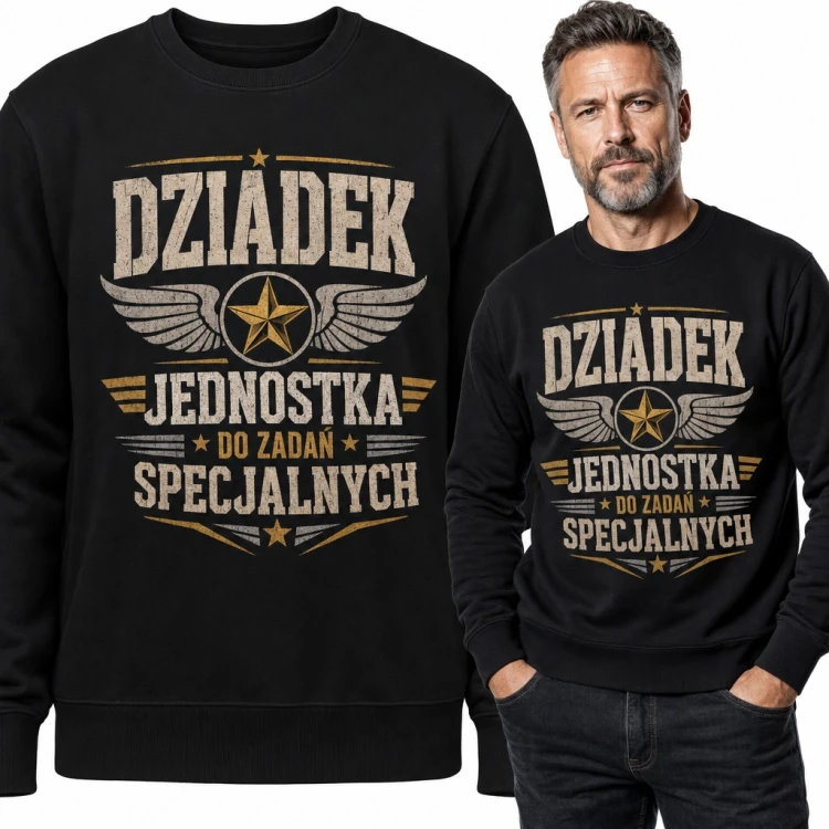 Bluza męska bez kaptura - „Dziadek jednostka do zadań specjalnych” z wojskowym emblematem