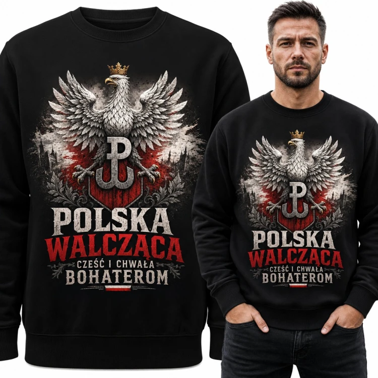 Bluza męska bez kaptura - orzeł z kotwicą „Polska walcząca cześć i chwała bohaterom”