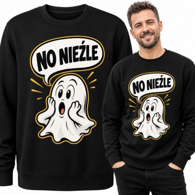 Bluza męska bez kaptura - zdziwiony duszek z dymkiem „No nieźle”