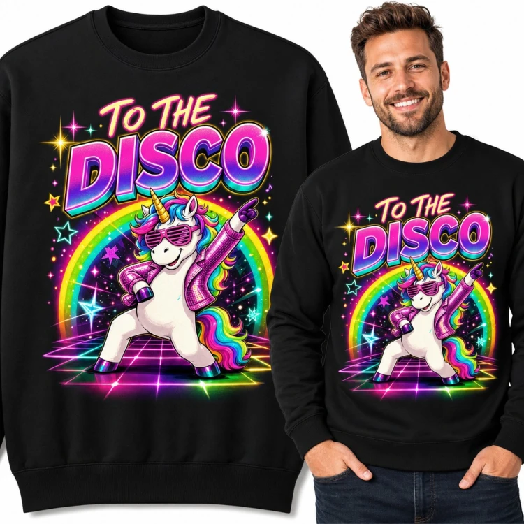 Bluza męska bez kaptura - tańczący jednorożec „To the disco”