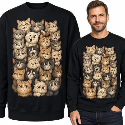 Bluza męska bez kaptura - gromada śmiesznych kotów z zabawnymi minami