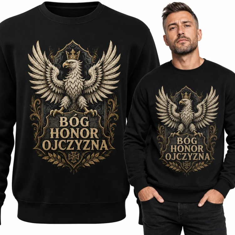 Bluza męska bez kaptura - „Bóg Honor Ojczyzna” z orłem w koronie