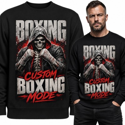 Bluza męska bez kaptura „Boxing Custom Boxing Mode” - szkielet bokser w gardzie dla fana boksu