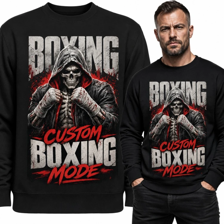 Bluza męska bez kaptura „Boxing Custom Boxing Mode” - szkielet bokser w gardzie dla fana boksu