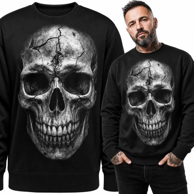 Bluza męska bez kaptura - realistyczna pęknięta czaszka