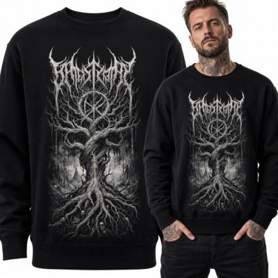 Bluza męska bez kaptura - martwe drzewo z runami i czaszkami w stylu black metal