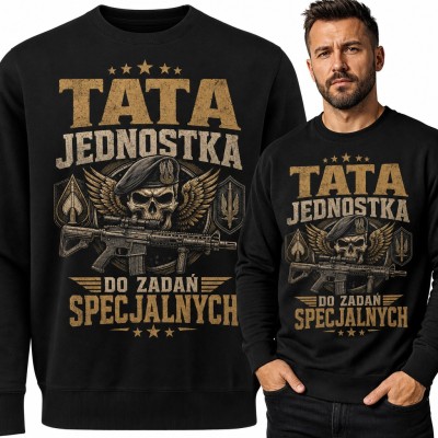 Bluza męska bez kaptura - „Tata jednostka do zadań specjalnych” z wojskową czaszką w berecie