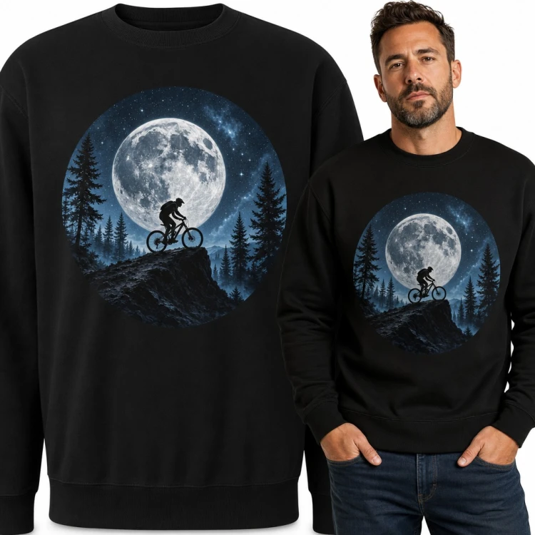 Bluza męska bez kaptura - rowerzysta MTB na tle pełni księżyca