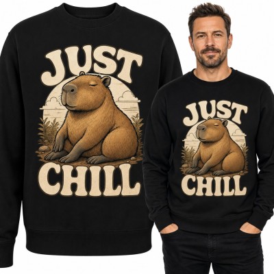 Bluza męska bez kaptura - kapibara „Just chill” dla fana luzu