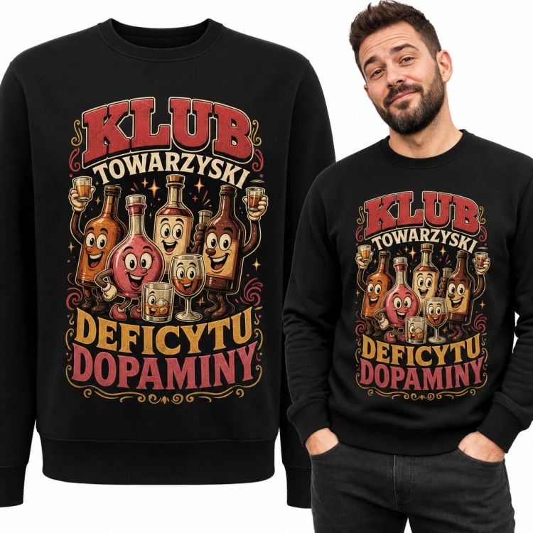 Bluza męska bez kaptura „Klub towarzyski deficytu dopaminy” - wesołe butelki alkoholu