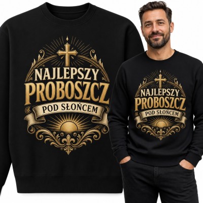 Bluza męska bez kaptura „Najlepszy proboszcz pod słońcem” - złoty krzyż dla księdza