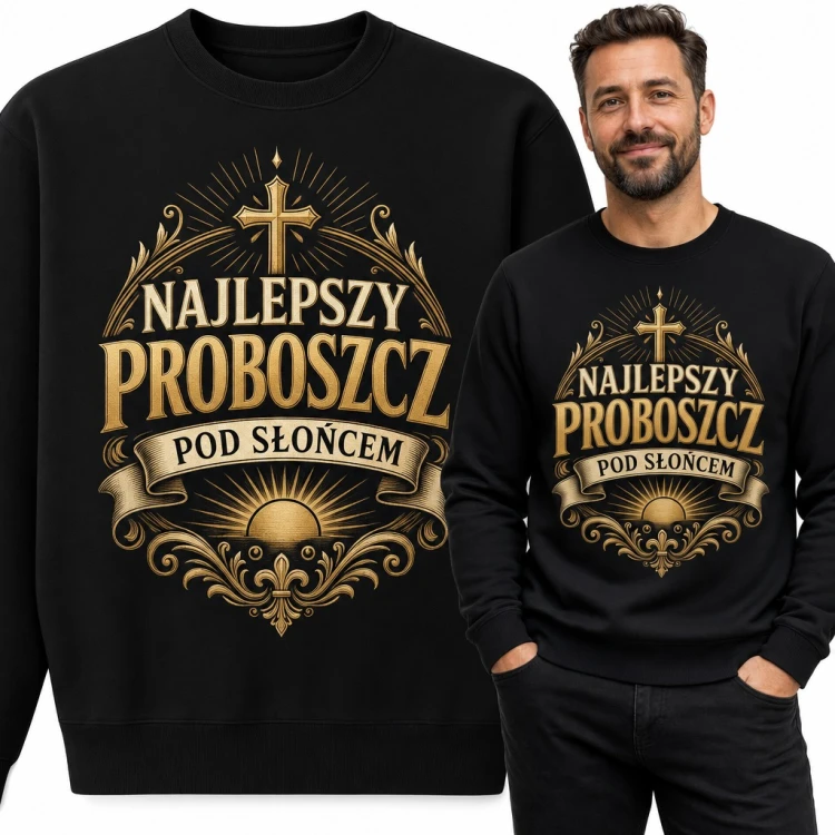 Bluza męska bez kaptura „Najlepszy proboszcz pod słońcem” - złoty krzyż dla księdza