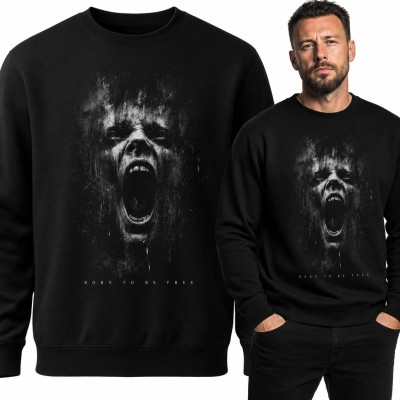 Bluza męska bez kaptura - krzycząca twarz w stylu horror „Born to be free”