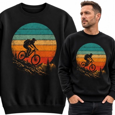 Bluza męska bez kaptura - rowerzysta MTB na górskim zjeździe w stylu retro