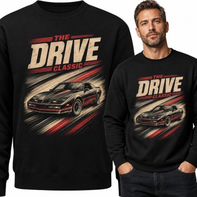 Bluza męska bez kaptura - „The Drive Classic” z retro autem sportowym z lat 80