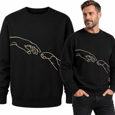 Bluza męska bez kaptura - dłoń i kocia łapa jak Stworzenie Adama dla kociarza
