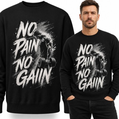 Bluza męska bez kaptura „No pain no gaiin” - kulturysta z hantlem dla bywalca siłowni