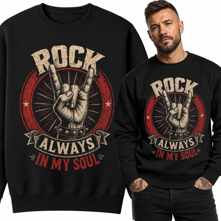 Bluza męska bez kaptura - „Rock always in my soul” z rockowymi rogami