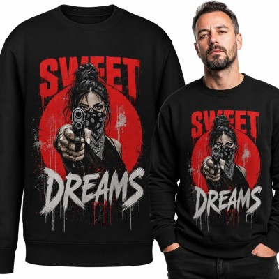 Bluza męska bez kaptura - „Sweet Dreams” dziewczyna w bandanie z pistoletem