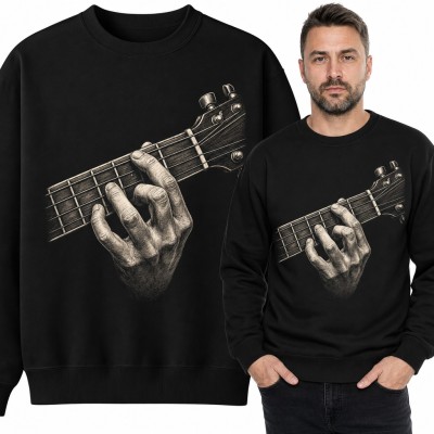 Bluza męska bez kaptura - dłoń grająca akord na gryfie gitary dla gitarzysty