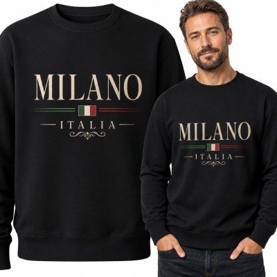 Bluza męska bez kaptura - „Milano Italia” z włoską flagą