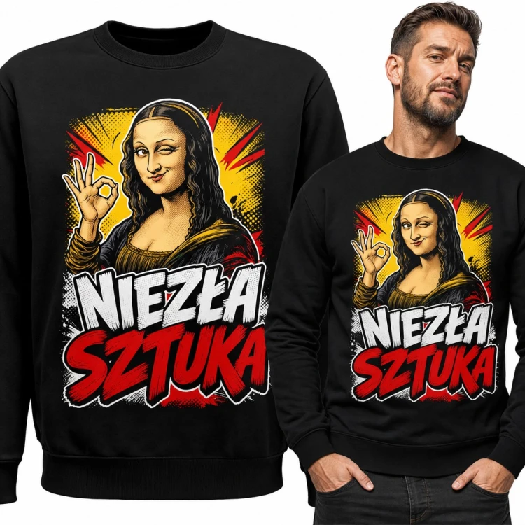 Bluza męska bez kaptura - Mona Lisa w stylu pop art „Niezła sztuka”