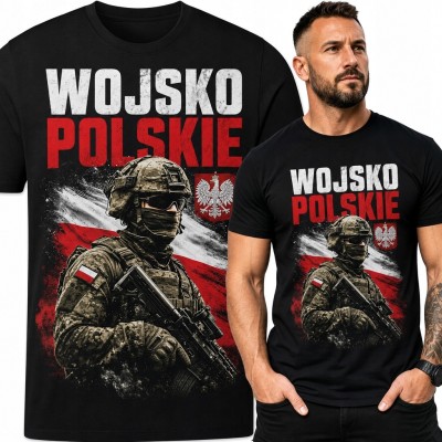 Koszulka męska „Wojsko Polskie” - żołnierz z godłem i biało-czerwonym motywem