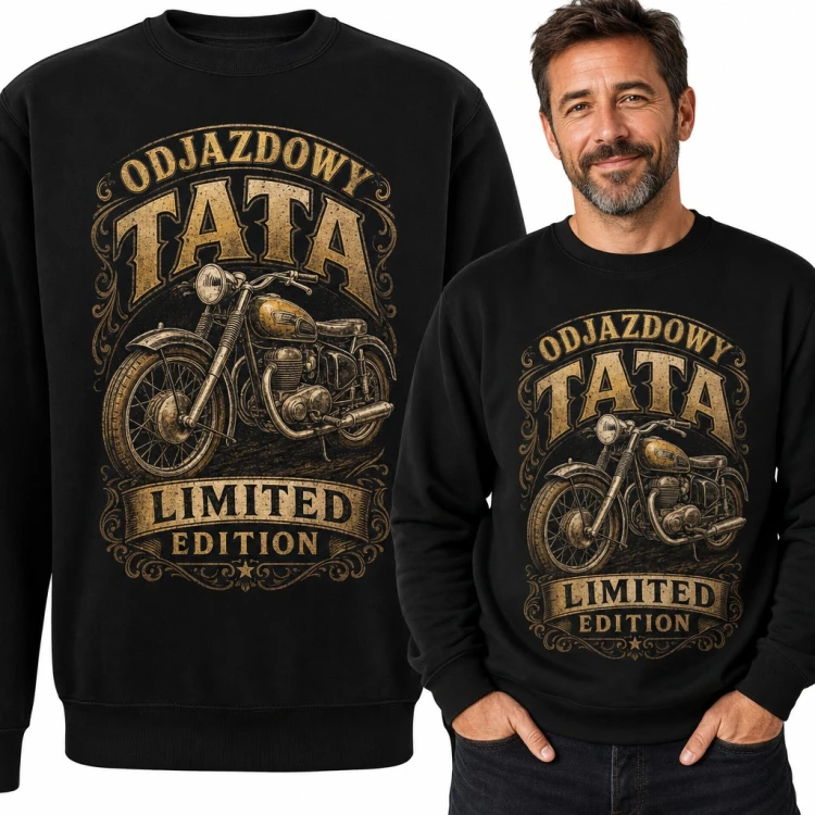Bluza męska bez kaptura - „Odjazdowy tata Limited Edition” z retro motocyklem