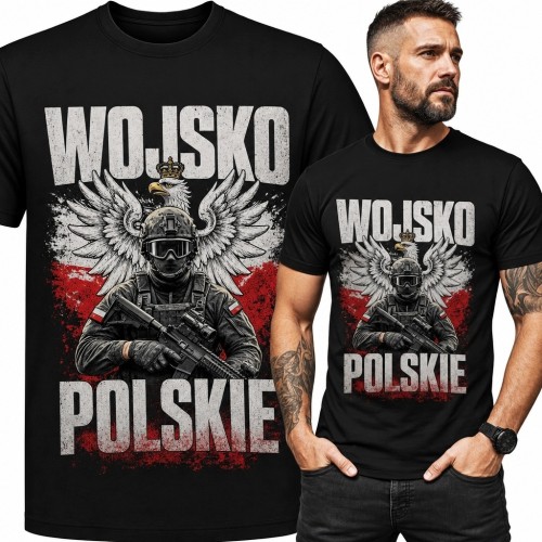 Koszulka męska z żołnierzem, orłem i napisem „Wojsko Polskie”