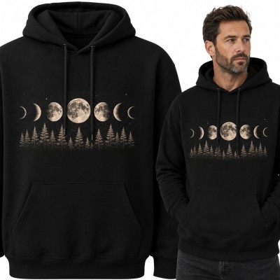 Bluza męska z kapturem - fazy księżyca nad nocnym lasem