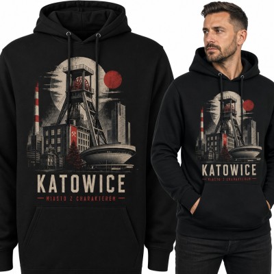 Bluza męska z kapturem „Katowice miasto z charakterem” - szyb kopalni i Spodek