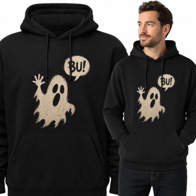 Bluza męska z kapturem - machający duszek z dymkiem „Bu!”