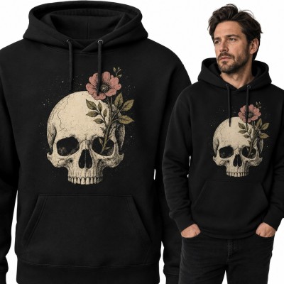 Bluza męska z kapturem - czaszka z kwiatem wyrastającym z oczodołu