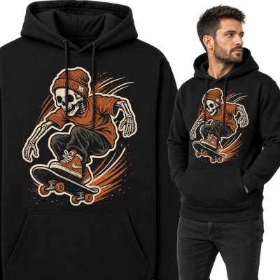 Bluza męska z kapturem - szkielet skater w czapce beanie na deskorolce