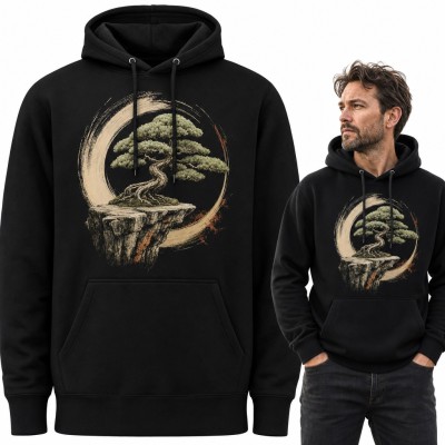 Bluza męska z kapturem - drzewko bonsai na skale w kręgu ensō