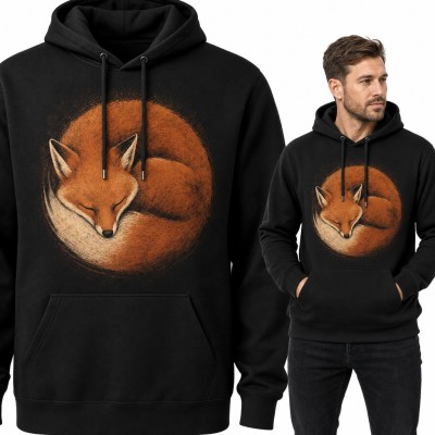 Bluza męska z kapturem - śpiący rudy lis zwinięty w kłębek