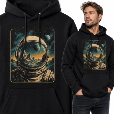 Bluza męska z kapturem - astronauta z górami odbitymi w hełmie