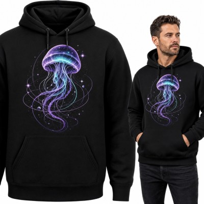 Bluza męska z kapturem - kosmiczna meduza wśród gwiazd i orbit planet