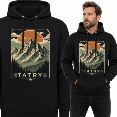 Bluza męska z kapturem - „Tatry” górski pejzaż retro ze słońcem