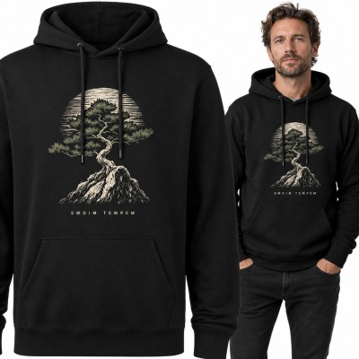 Bluza męska z kapturem - bonsai na skale w stylu japońskim „Swoim tempem”