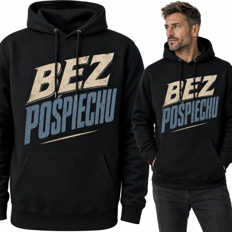 Bluza męska z kapturem - „Bez pośpiechu” retro napis dla luzaka