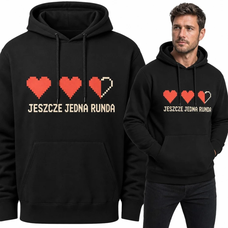 Bluza męska z kapturem „Jeszcze jedna runda” - pikselowe serca życia dla gracza