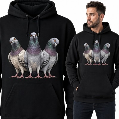 Bluza męska z kapturem - trzy gołębie z zabawnie przechylonymi głowami